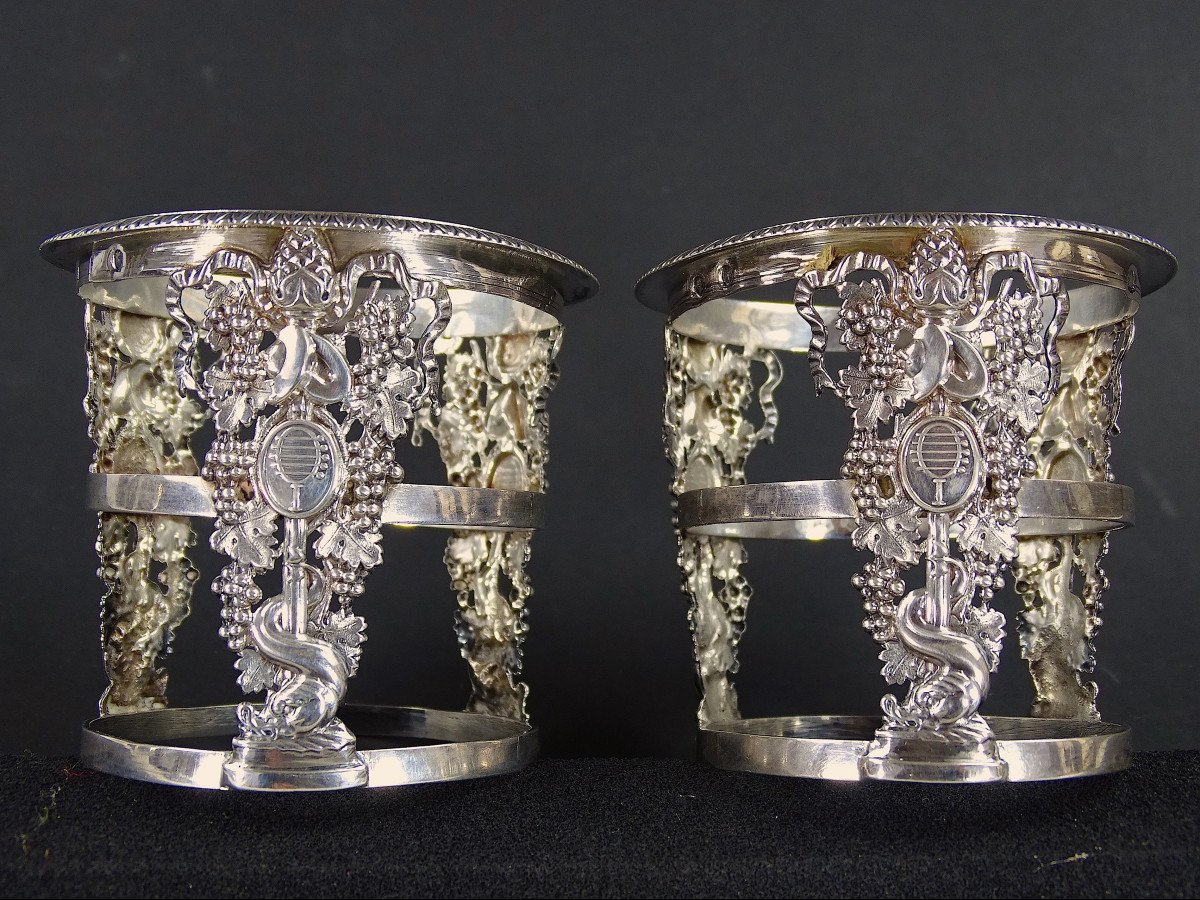 Pair Of Silver Palm Game Cup Holders Under The Empire-photo-2