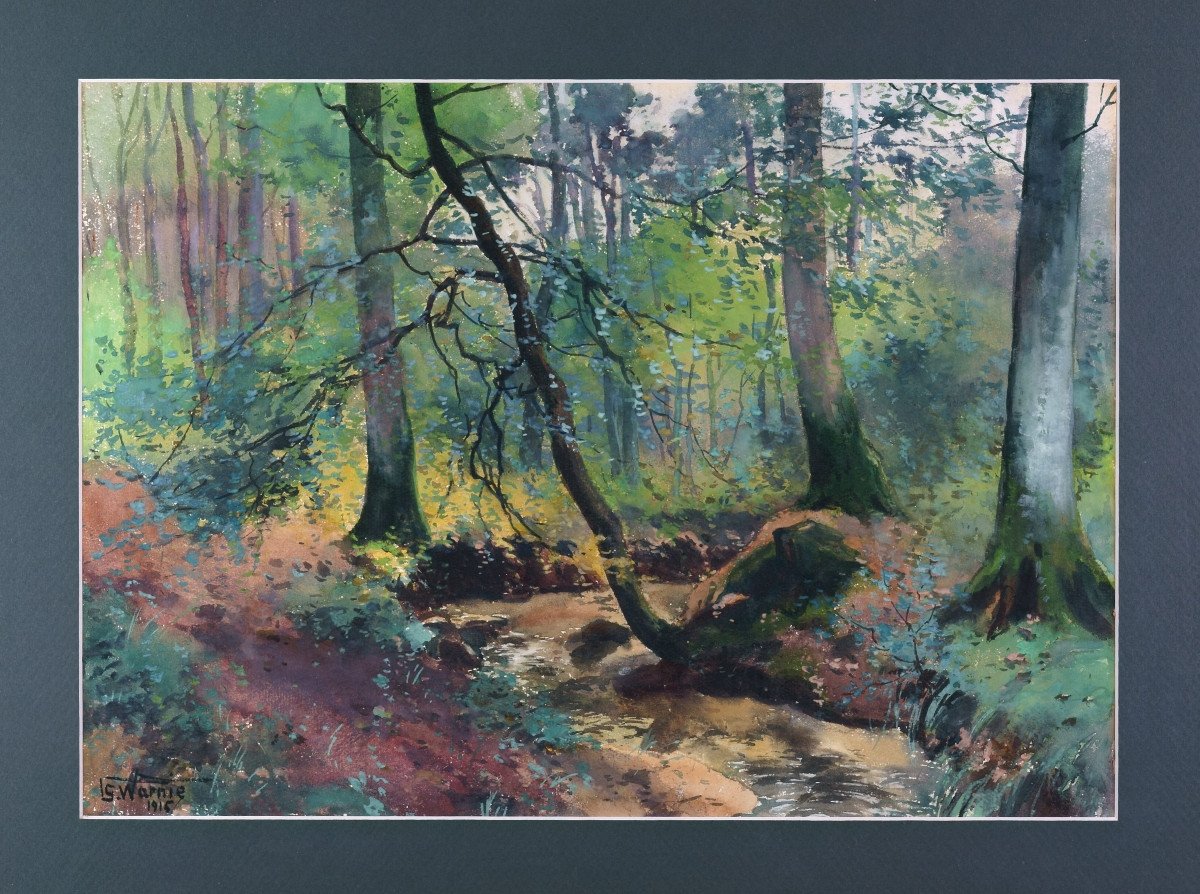 Stanislas Warnie (1879-1958), Paysage Forestier Estival, 1915 / - La Promenade En Forêt --photo-3