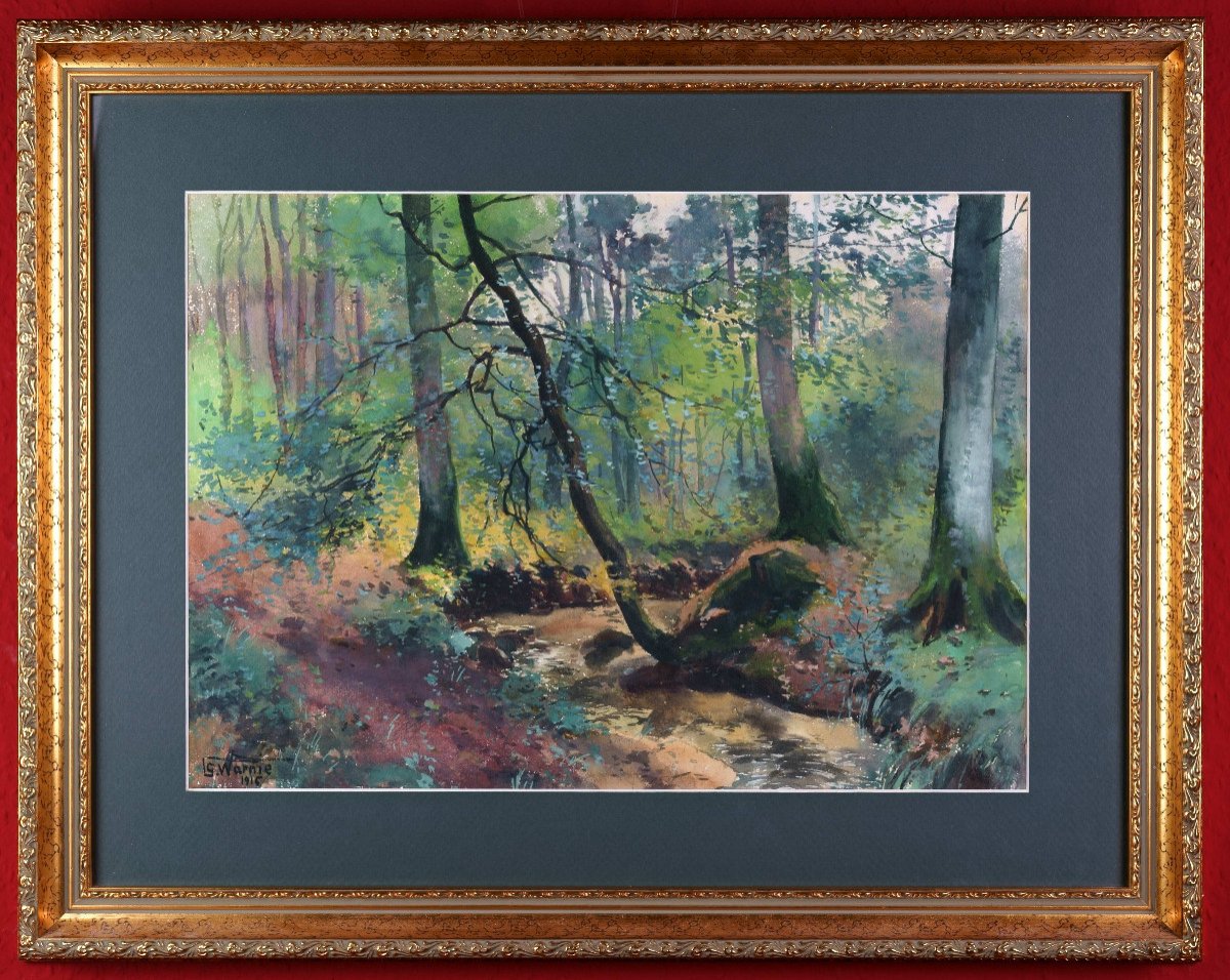 Stanislas Warnie (1879-1958), Paysage Forestier Estival, 1915 / - La Promenade En Forêt --photo-4