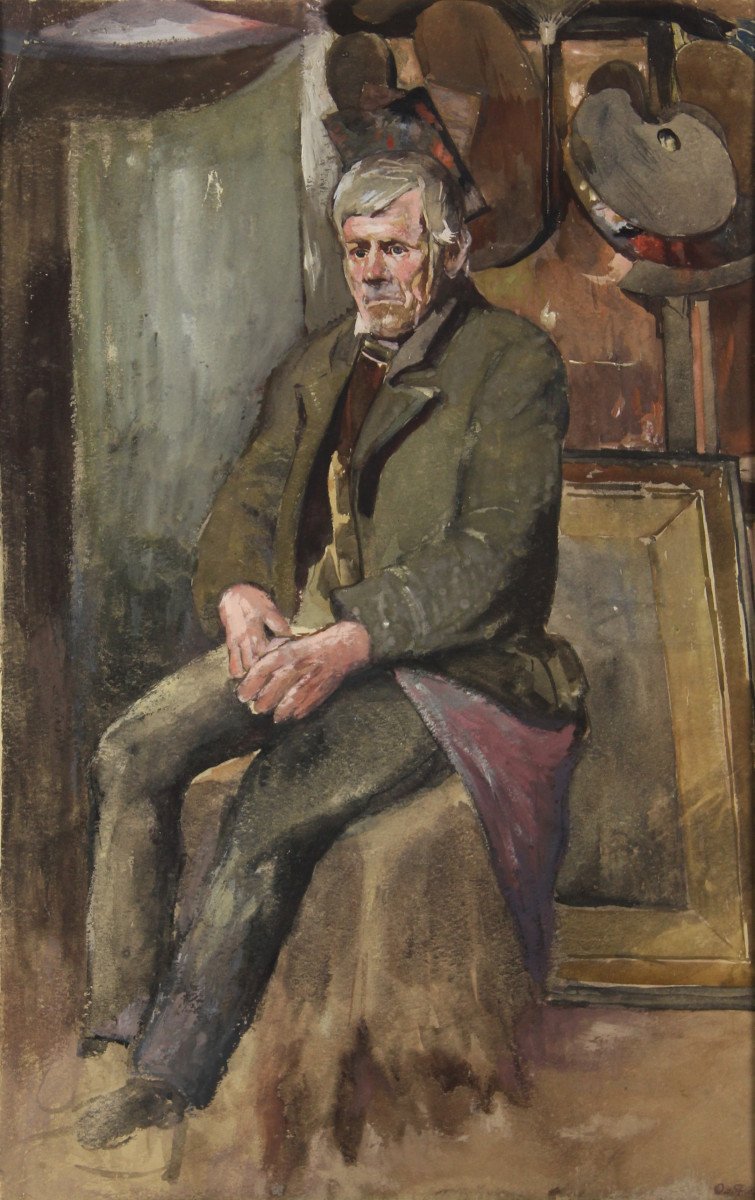 Otto von Faber Du Faur (1828-1901), Homme Assis Dans l'Atelier / - Méditant Sur l'Art -