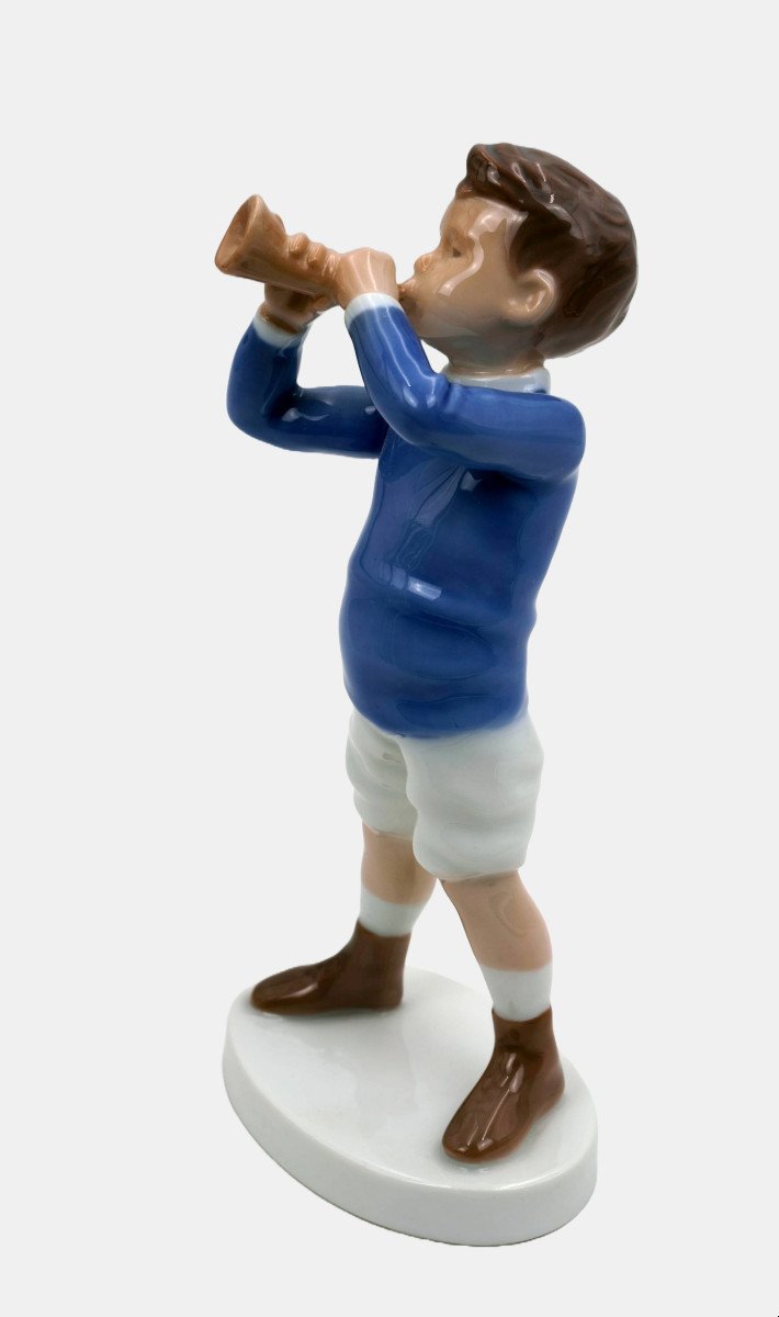 Bing & Grondahl Figurine By Michaela Ahlmann, Standing Boy With Trumpet