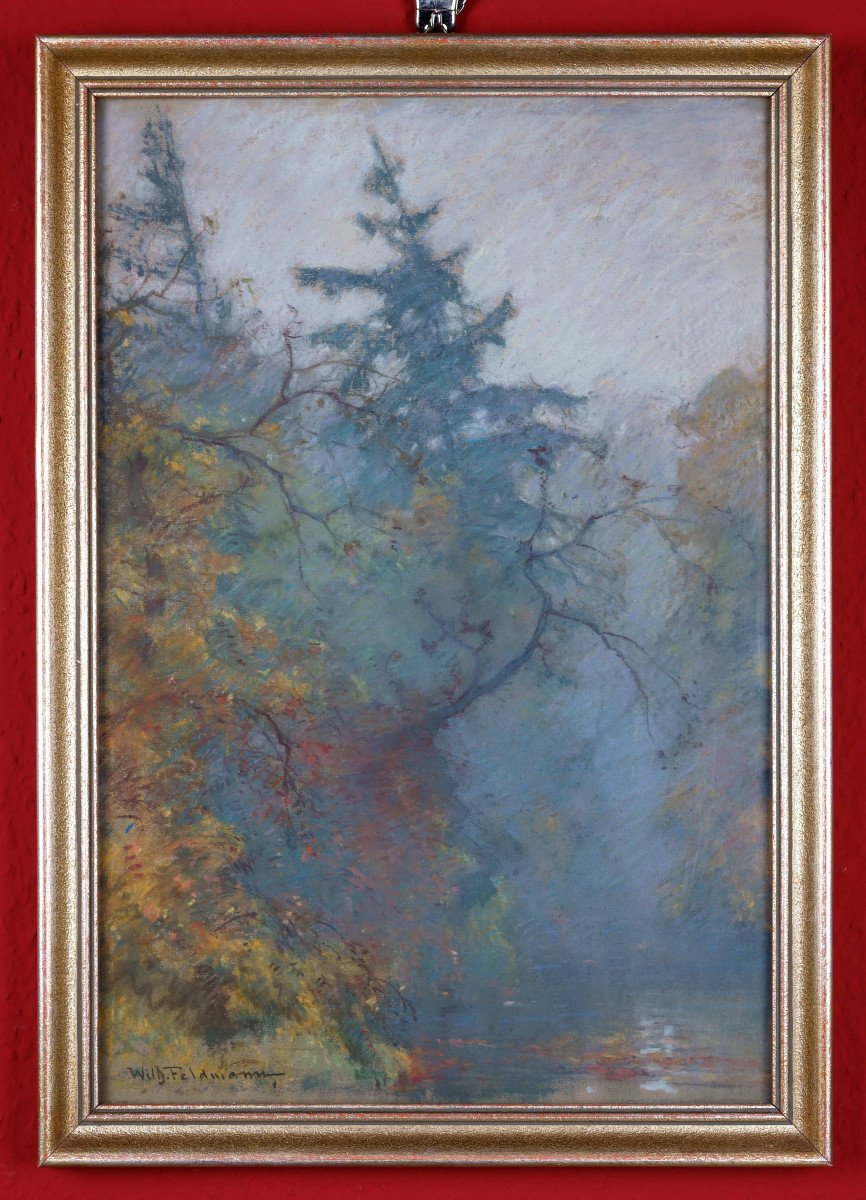 Wilhelm Feldmann (1859-1932), Paysage d'Automne Impressionniste Avec Lac, Vers 1905-photo-4