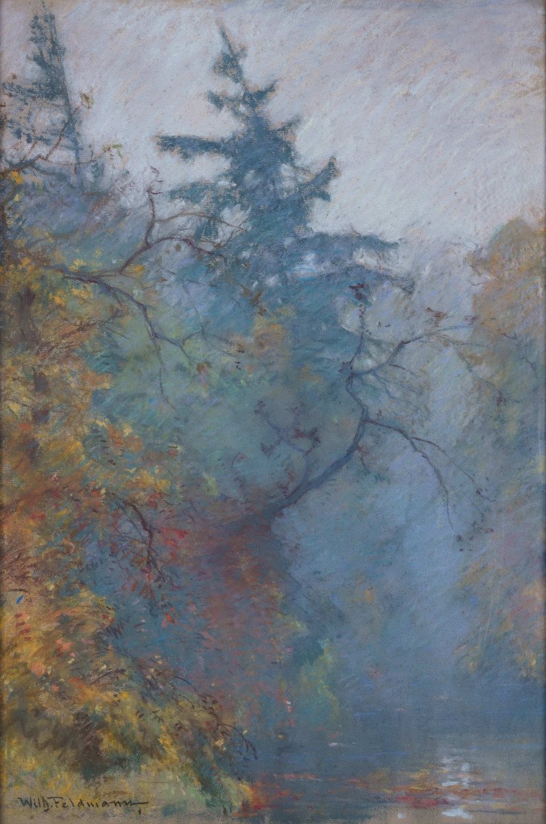 Wilhelm Feldmann (1859-1932), Paysage d'Automne Impressionniste Avec Lac, Vers 1905