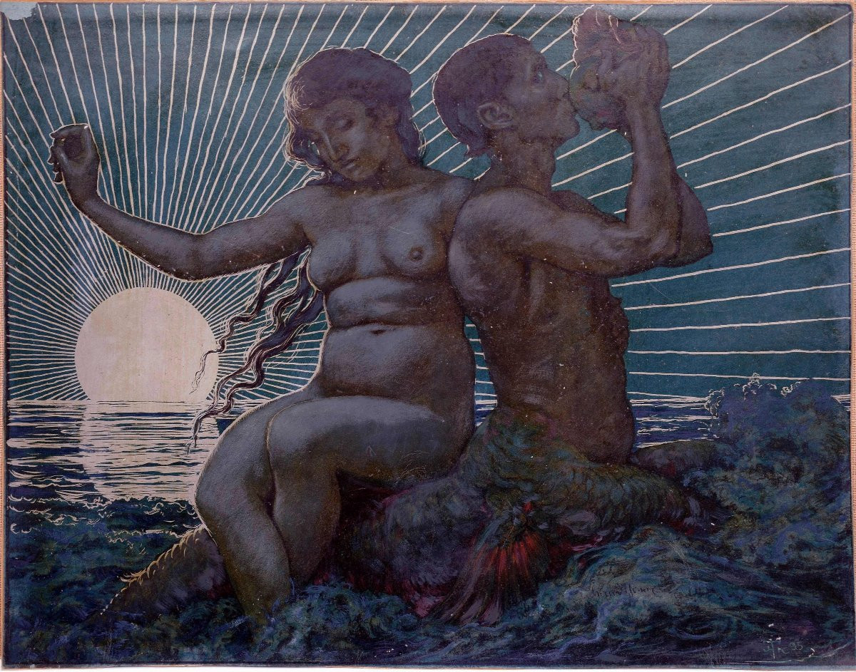 Hans Thoma (1839–1924), Triton Et Néréide, 1895-photo-3