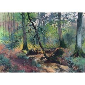 Stanislas Warnie (1879-1958), Paysage Forestier Estival, 1915 / - La Promenade En Forêt -