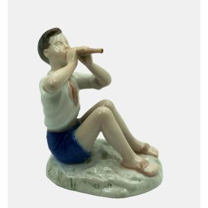 Bing & Grondahl Figurine By Vita Birgitte Thymann, Boy Playing The Flute