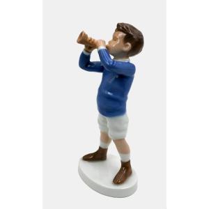 Bing & Grondahl Figurine By Michaela Ahlmann, Standing Boy With Trumpet