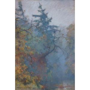 Wilhelm Feldmann (1859-1932), Paysage d'Automne Impressionniste Avec Lac, Vers 1905