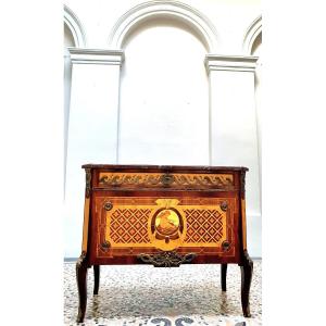 Swedish Neoclassical Commode Gustavian Style 1900s, Marquetry, Marble Top, Bronze