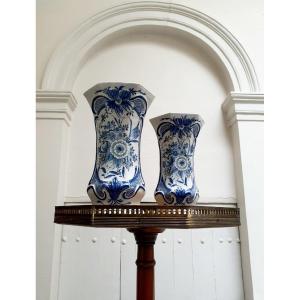 Very Sweet Pair Of Delft Floral Vases. 1900s Good Condition. 