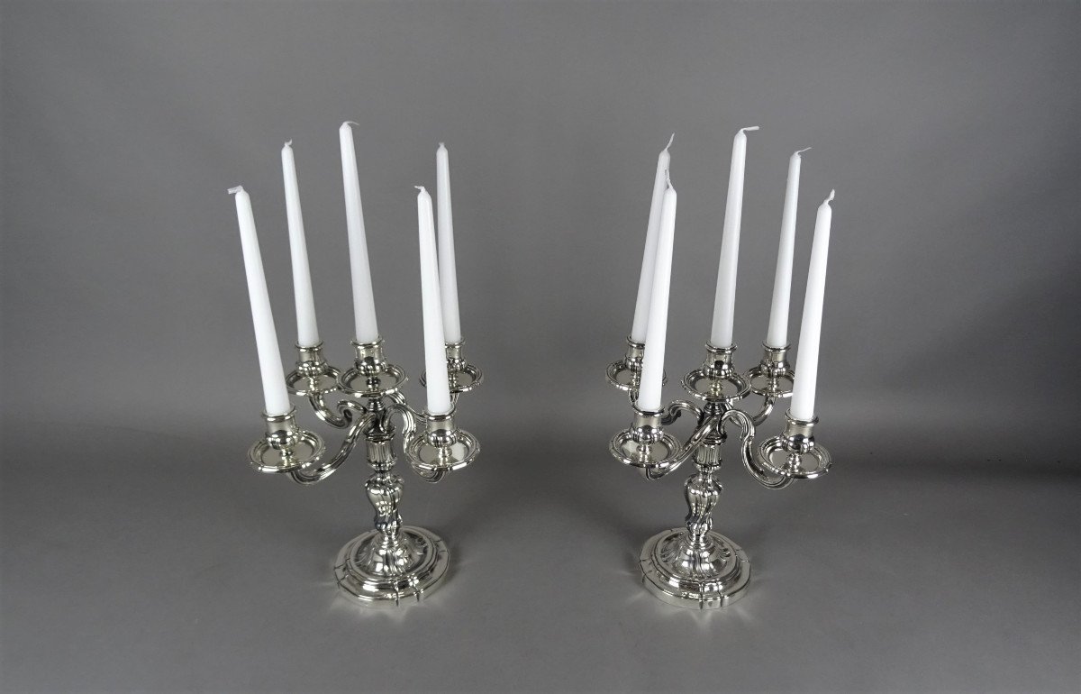 Pair Of Silver Metal Candlesticks By Boin-taburet In Paris.-photo-1