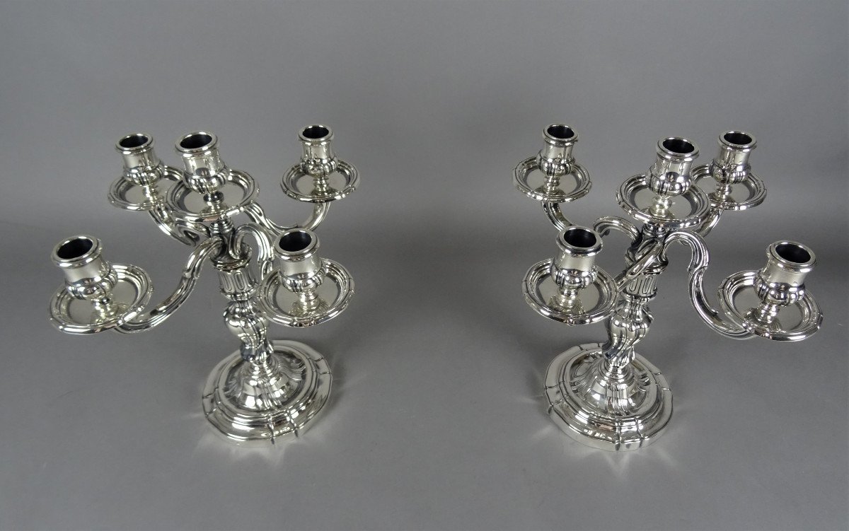 Pair Of Silver Metal Candlesticks By Boin-taburet In Paris.-photo-4