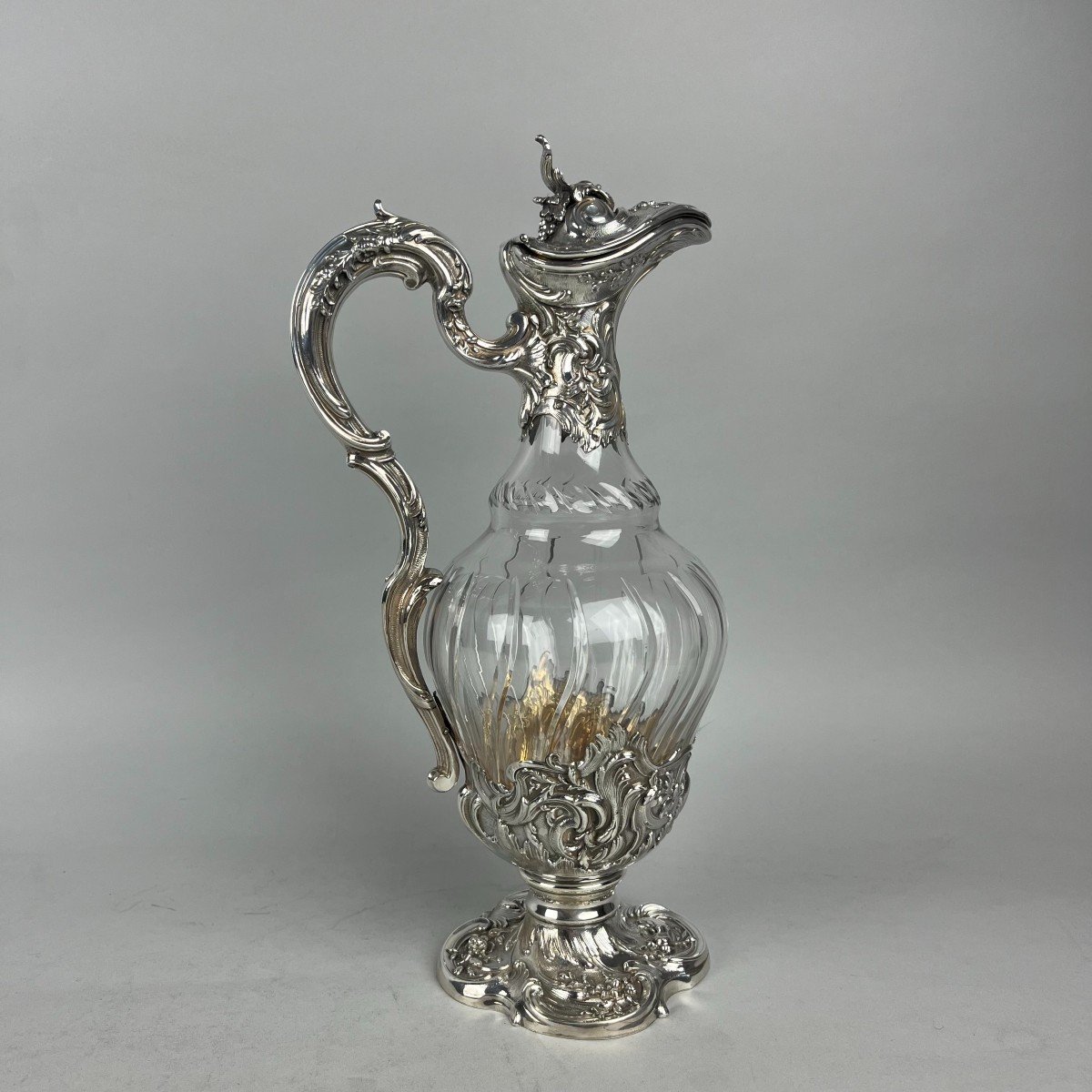 Ewer In Crystal And Sterling Silver, Paris 1897 To 1920.-photo-2