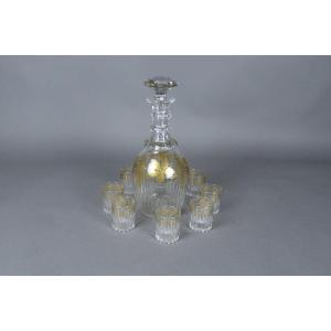 Baccarat Crystal Carafe And Its 8 Glasses.