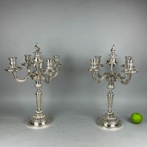 Pair Of Silvered Bronze Candlesticks.