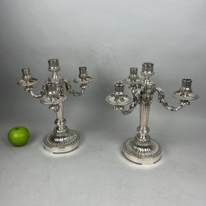 Pair Of Bointaburet Silver Bronze Candlesticks In Paris.