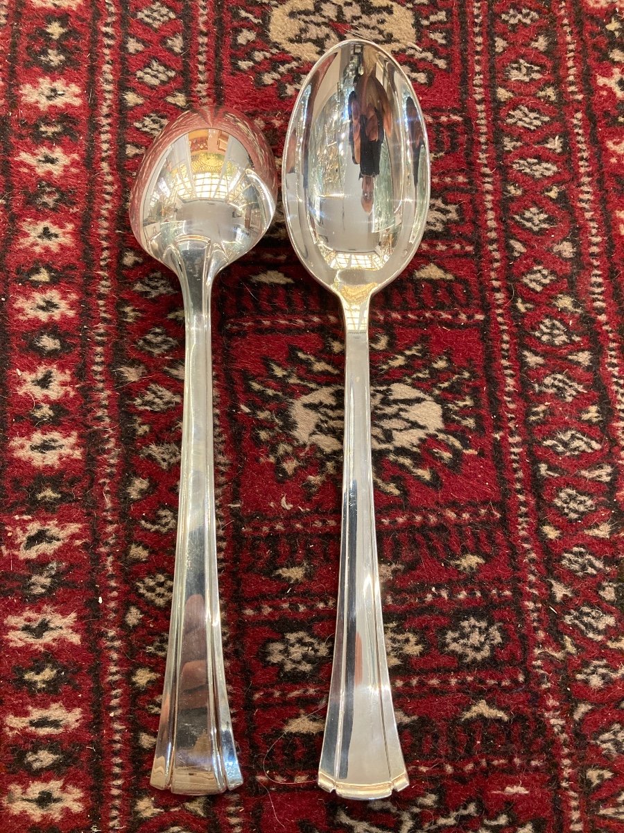 Pair Of Puiforcat Papyrus Model Serving Spoons -photo-1