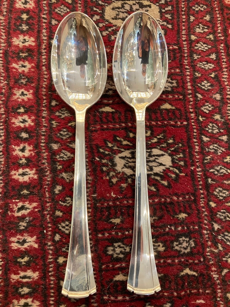 Pair Of Puiforcat Papyrus Model Serving Spoons 