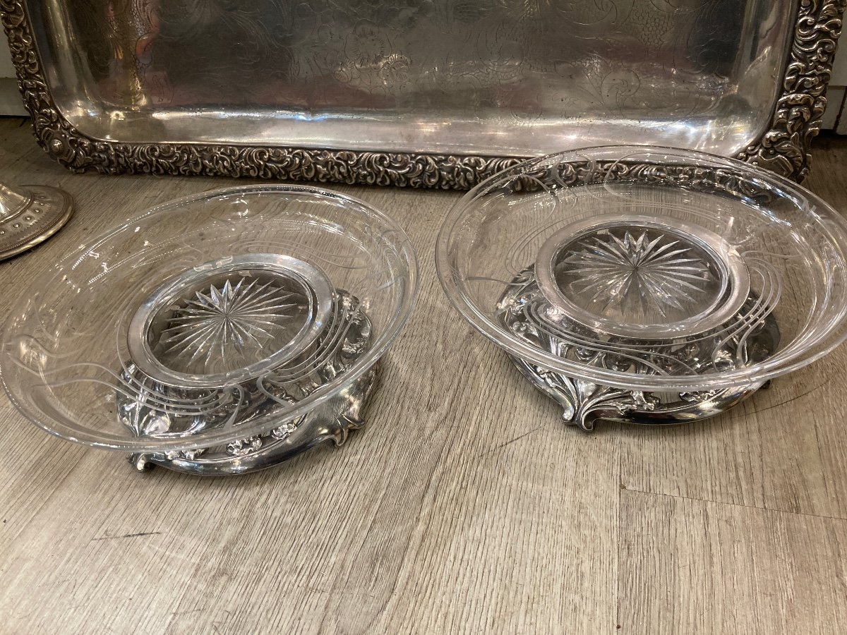 Pair Of Crystal And Metal Servants Signed Gallia -photo-4