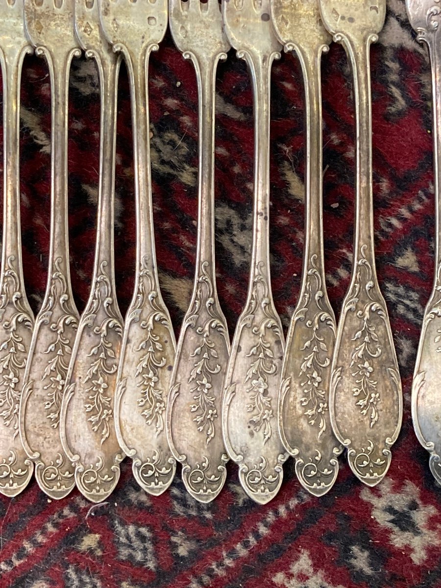 Set Of 10 Sterling Silver Dessert Forks-photo-4