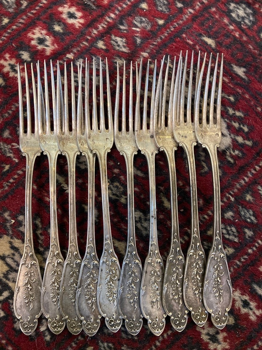 Set Of 10 Sterling Silver Dessert Forks