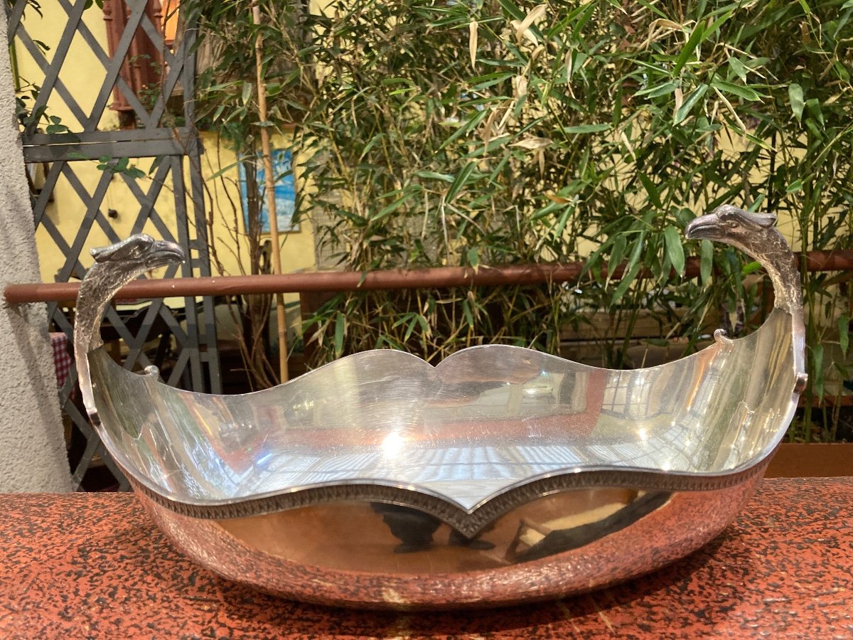 Silver Metal Basket With Eagle Head Handles