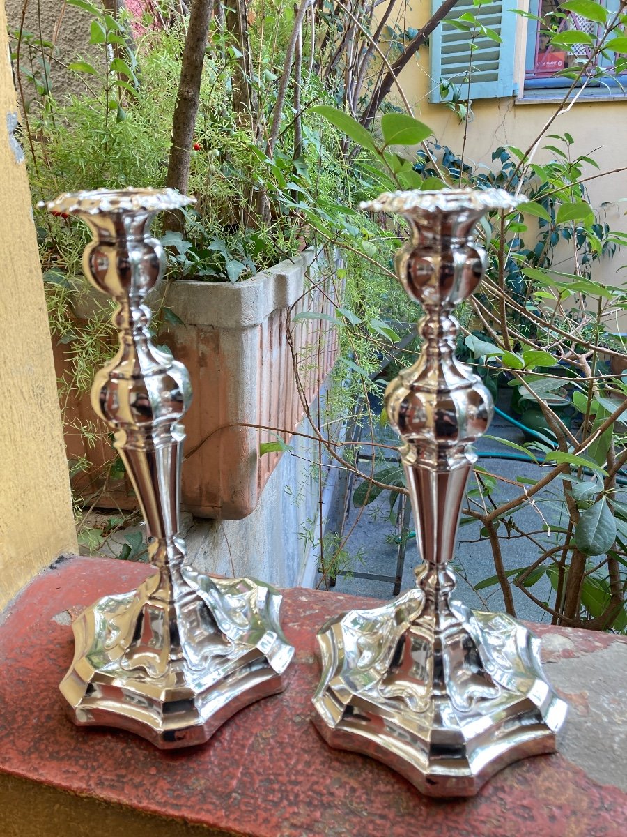 Pair Of Sterling Silver Minerva Candlesticks 