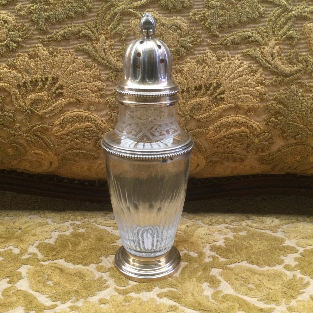 Crystal And Sterling Silver Vermeil Shaker, Perfect Condition-photo-2