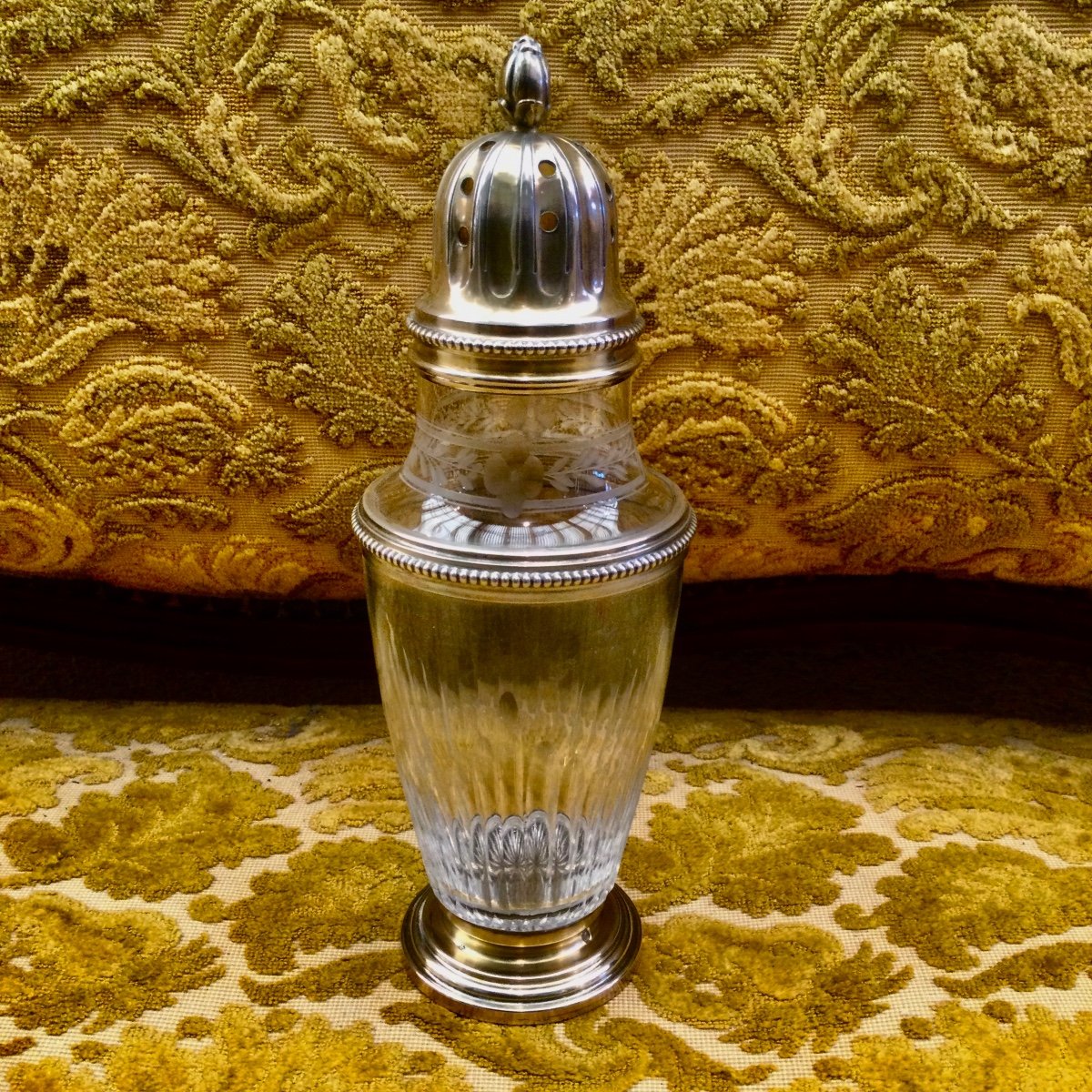 Crystal And Sterling Silver Vermeil Shaker, Perfect Condition-photo-4