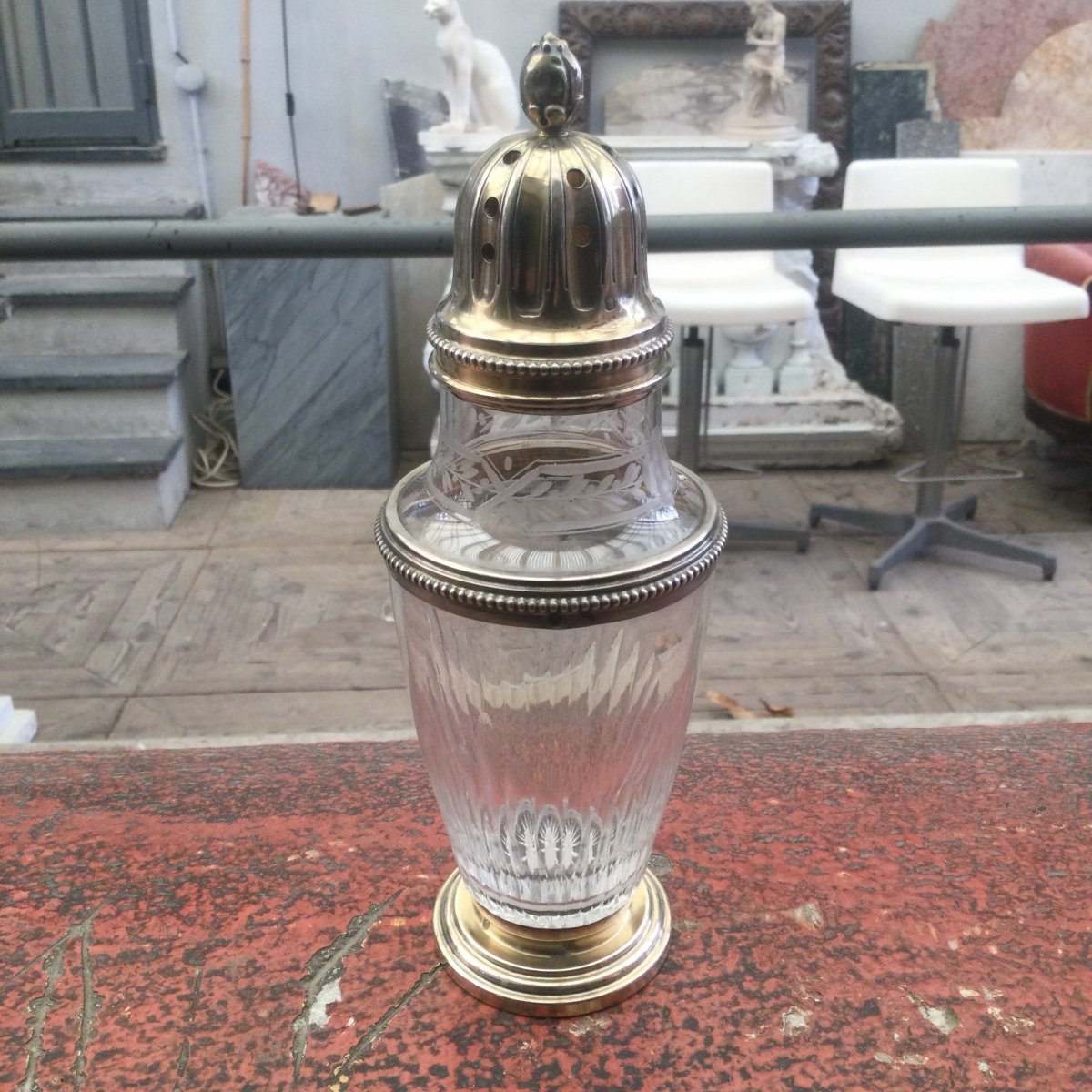 Crystal And Sterling Silver Vermeil Shaker, Perfect Condition