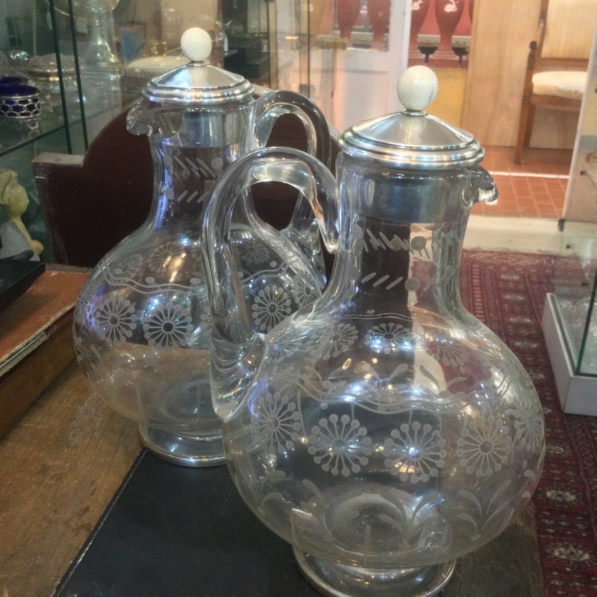 Pairs Of Ewer In Crystal And Sterling Silver Minerva-photo-1