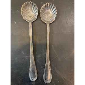 Pair Of Salt Spoons Restoration Period Solid Silver