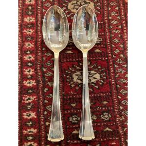 Pair Of Puiforcat Papyrus Model Serving Spoons 