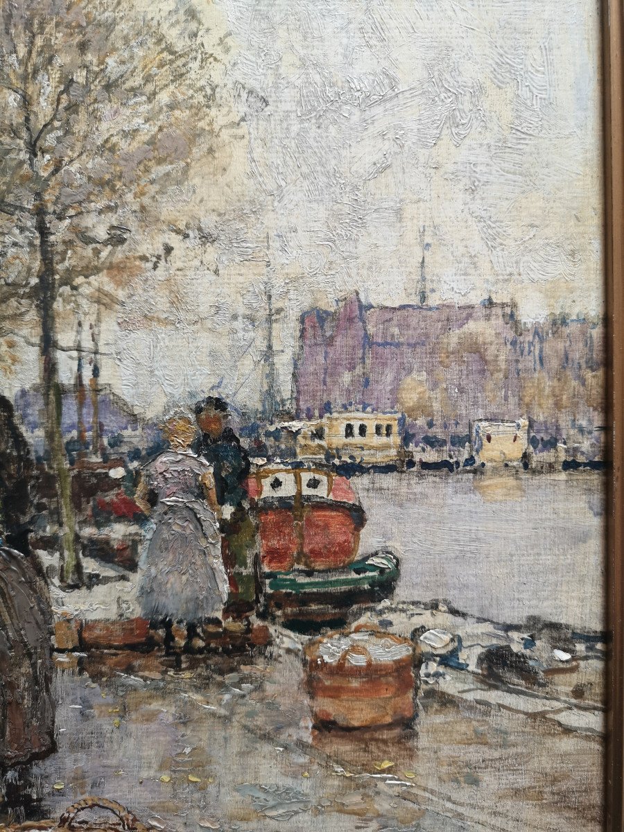 Hans HERRMANN (1858-1942) Allemand  "Amsterdam"   44x33cm huile sur paneau-photo-1