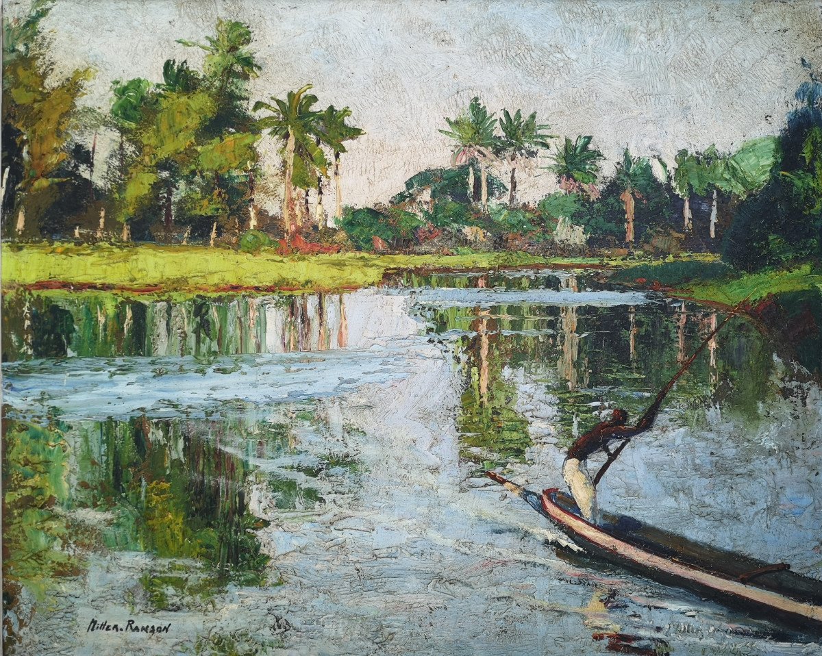 Elie MILLER-RANSON ( 1907-1989) "Paysage d'Afrique "49,5x60,5cm huile sur paneau