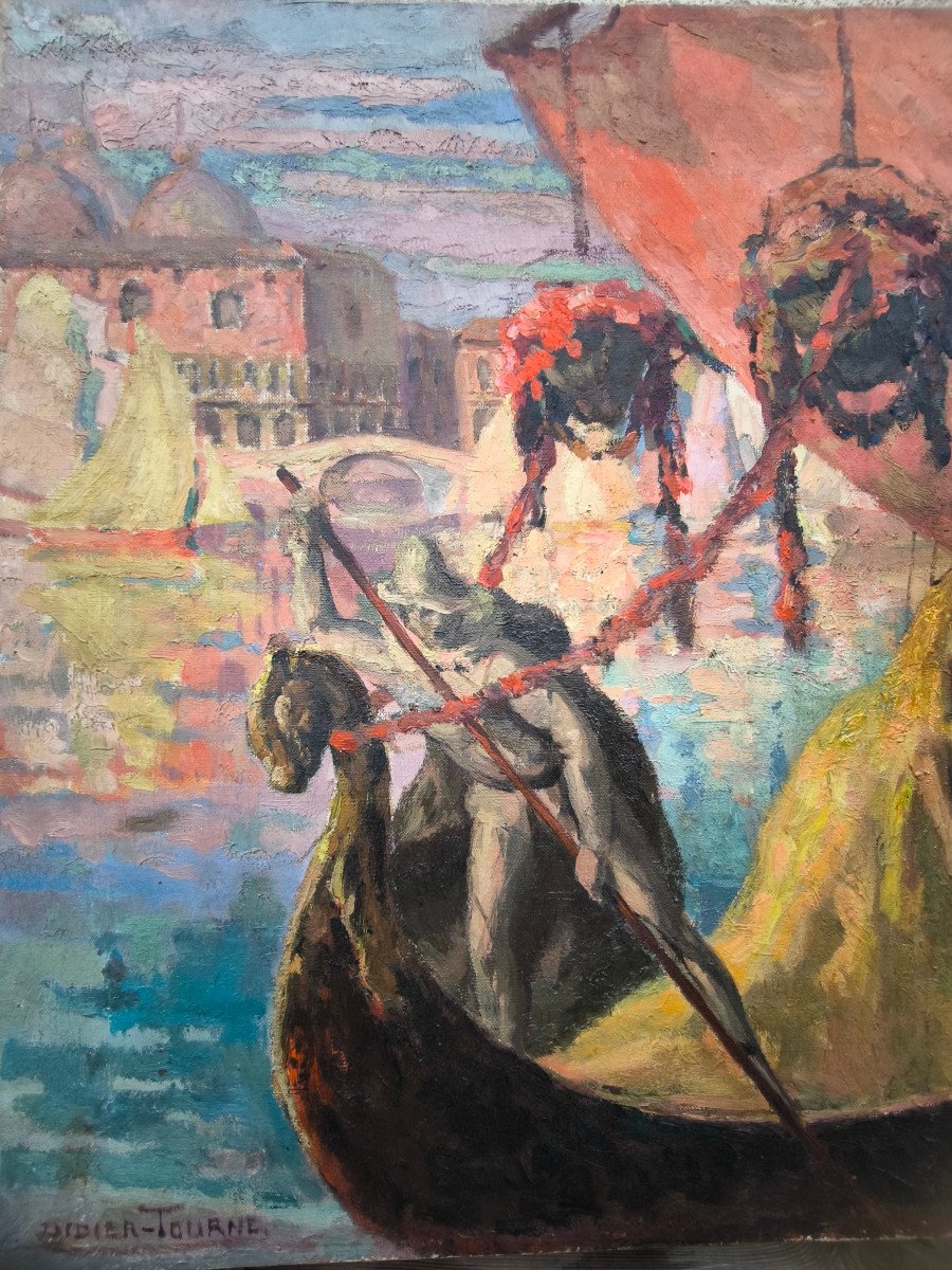 Jean Dudier-tourne(1882-1967) "return From Ball In Venice" Oil On Canvas Sbg 60x73cm  -photo-4