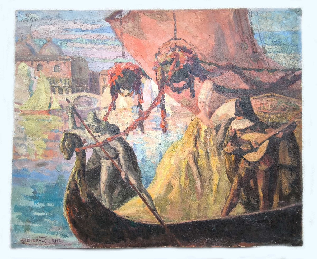 Jean Dudier-tourne(1882-1967) "return From Ball In Venice" Oil On Canvas Sbg 60x73cm  