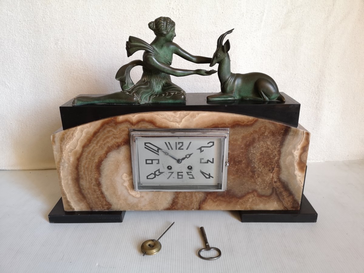 Lavroff G. Russian Sculptor Art Deco Pendulum Woman And Gazelle-photo-2