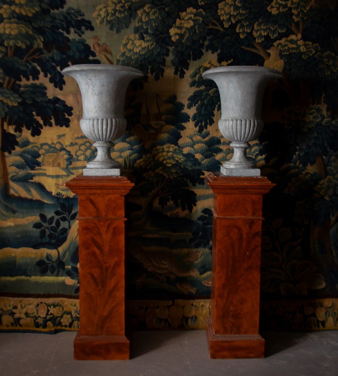 Pair Of Cast Iron Medici Vases 