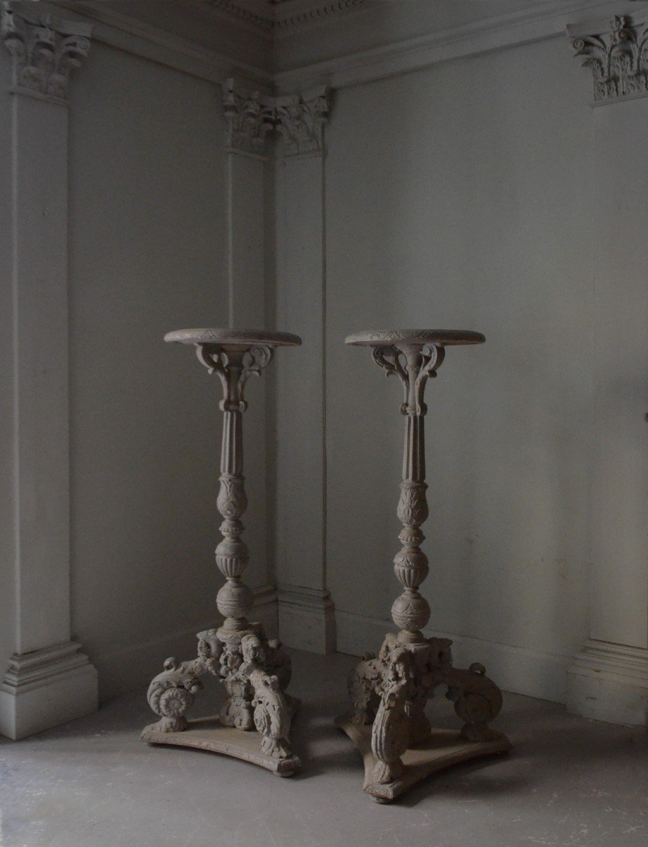 Pair Of Painted Wooden Torch Holders 