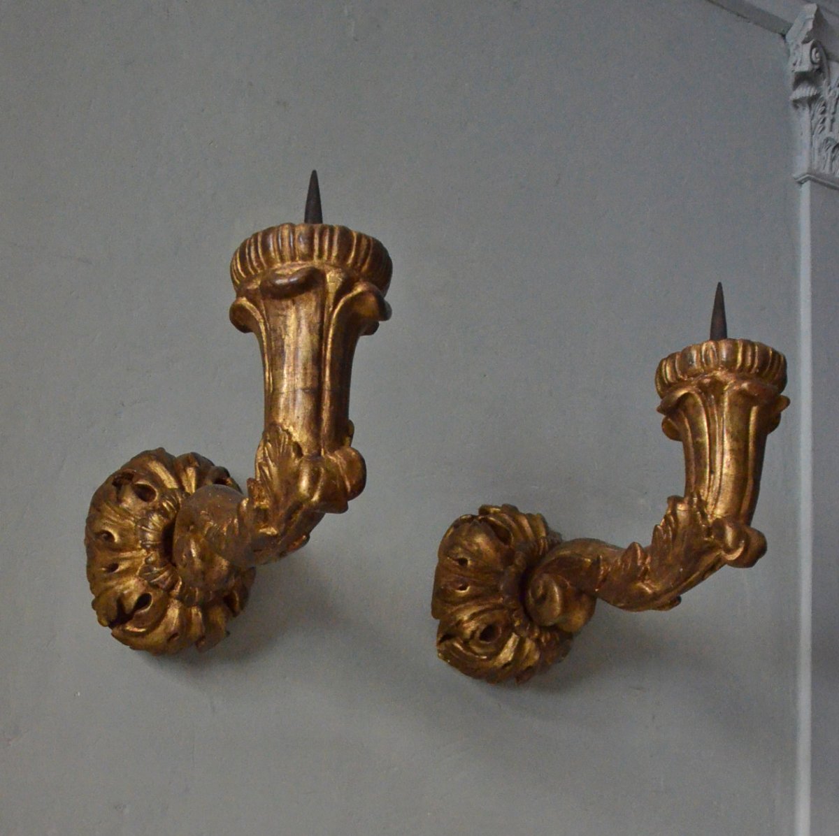 Pair Of Large Giltwood Sconces -photo-2