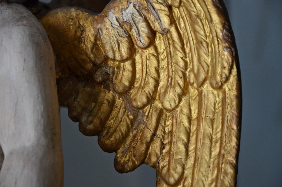 Pair Of Angels In Gilded Wood-photo-4