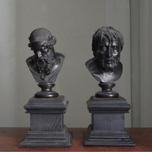Pair Of Plato And Seneca Bronze Busts