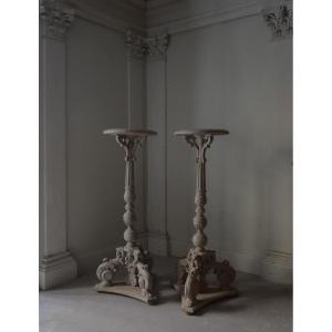 Pair Of Painted Wooden Torch Holders 