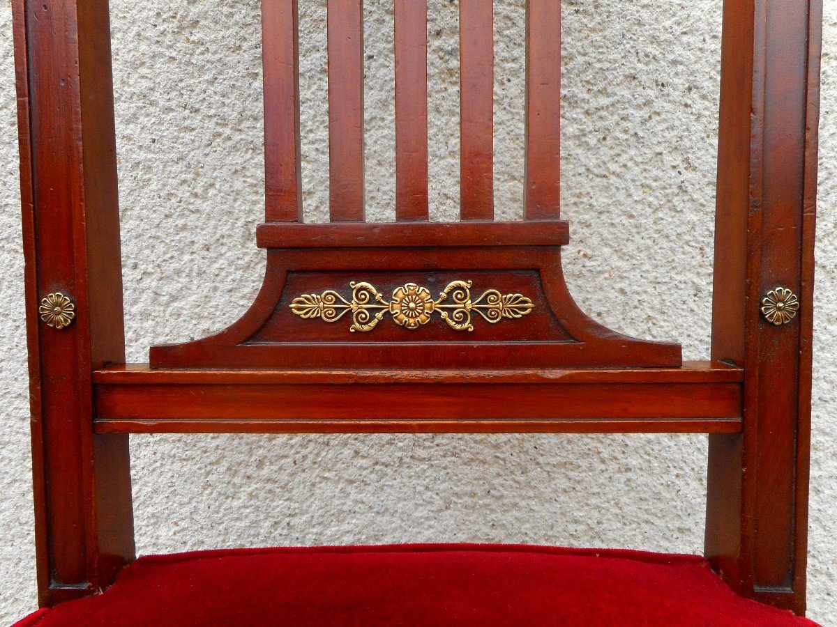 Suite Of Six Empire Period Chairs In Mahogany And Gilt Bronze-photo-5