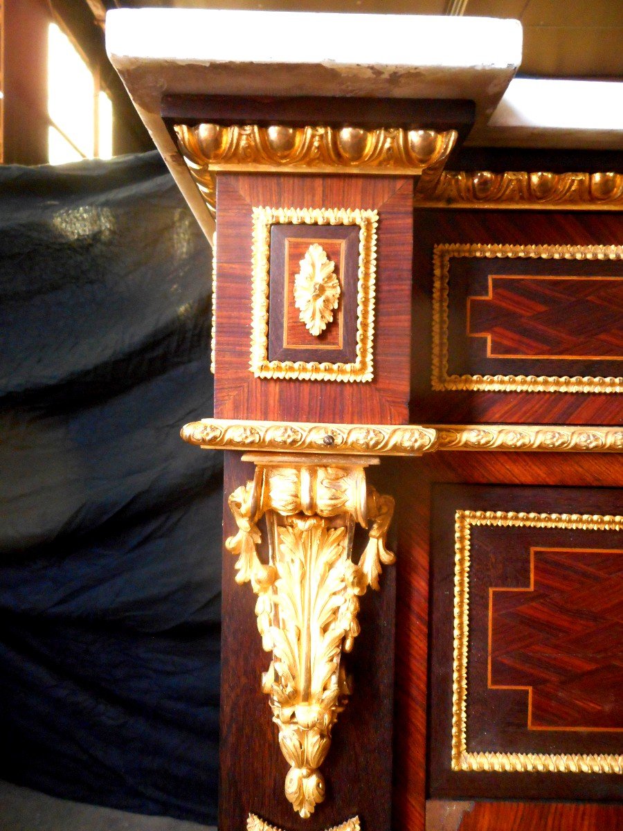 Commode De Château Estampillé Wassmus En Marqueterie Et Bronze Doré-photo-4