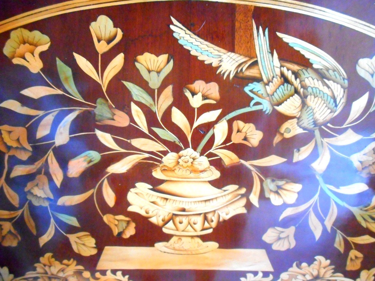 Secretary In Floral Marquetry Charles X Period-photo-3