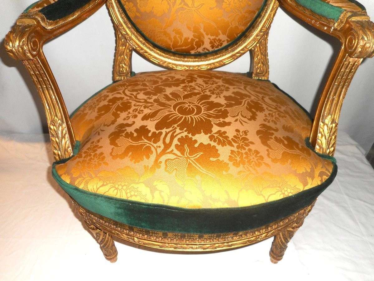 Suite Of Four Large Armchairs From The Early 19th Century In Golden Wood-photo-1