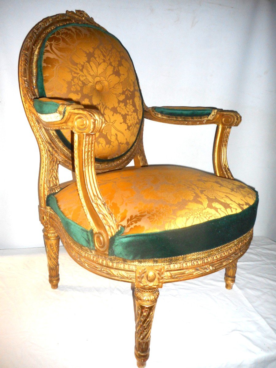 Suite Of Four Large Armchairs From The Early 19th Century In Golden Wood-photo-2