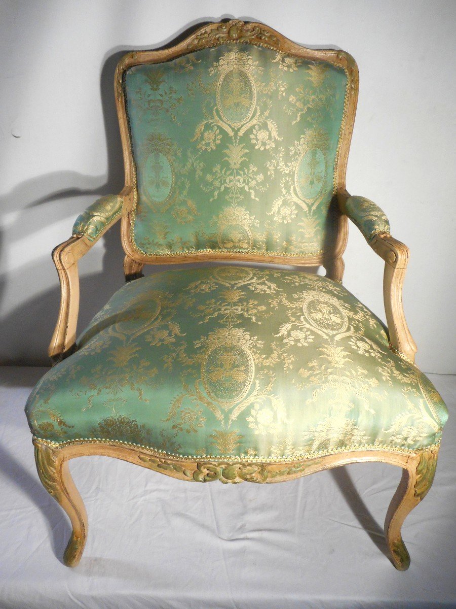 Pair Of Lacquered Wood And Silk Armchairs, Early 19th Century-photo-2